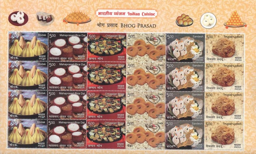 Shobhaphila's Indian Bhog , Festival, Popular, Regional And Mixed Cuisine Sheetlet Stamp ( 3rd Nov 2017)
