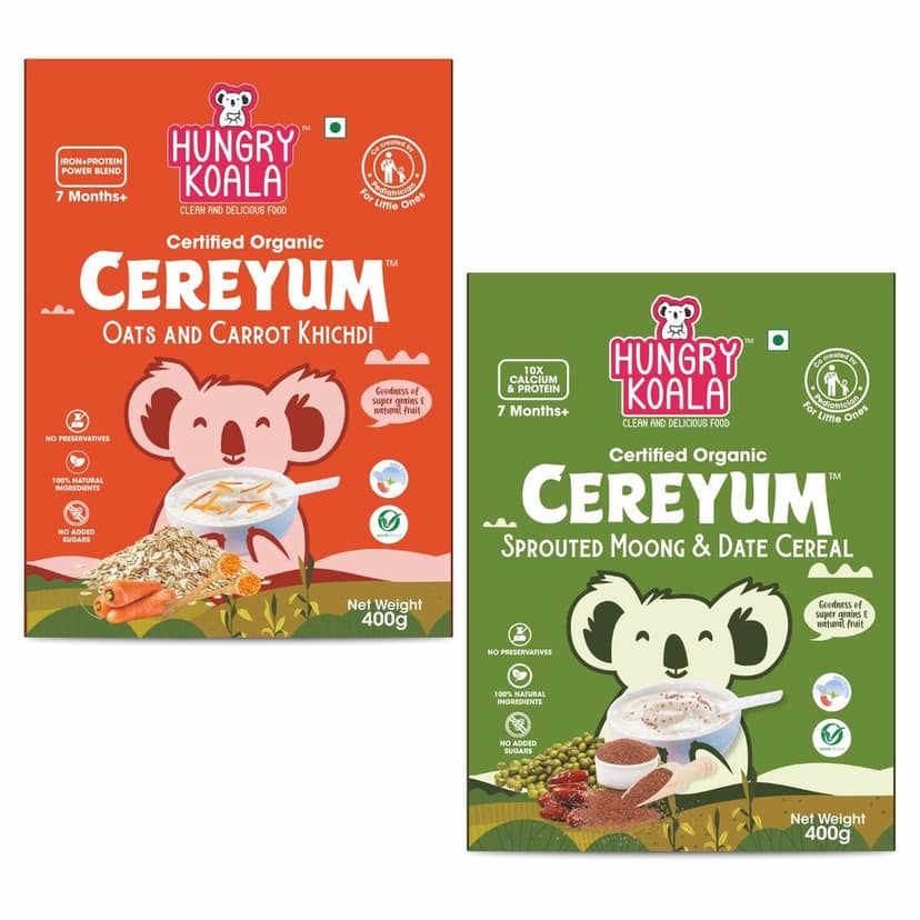 HUNGRY KOALA Cereal Made With Natural Ingridients For Kids To Grow Healthy No Preservative Or Additives Or Maida 400 Grams Pack Of 2
