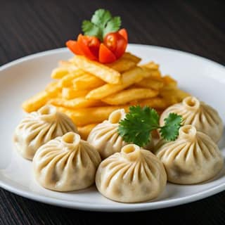 5 Chicken Momos + French Fries