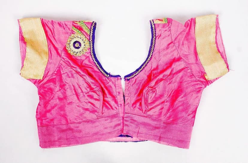 Women's Pink Embroidered Cotton Silk Saree Blouse