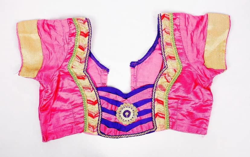 Women's Pink Embroidered Cotton Silk Saree Blouse view 2