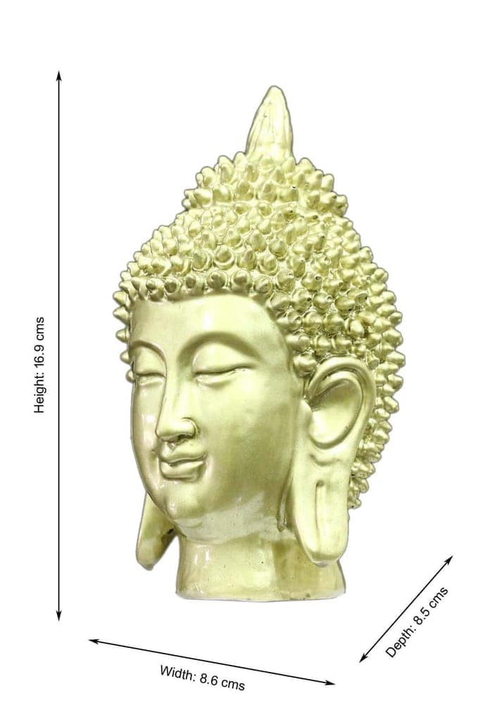 COPPERHOARD Pure Gold Coloured Resin Meditating Buddha Head Statue for Home Temple and as Showpiece. view 2