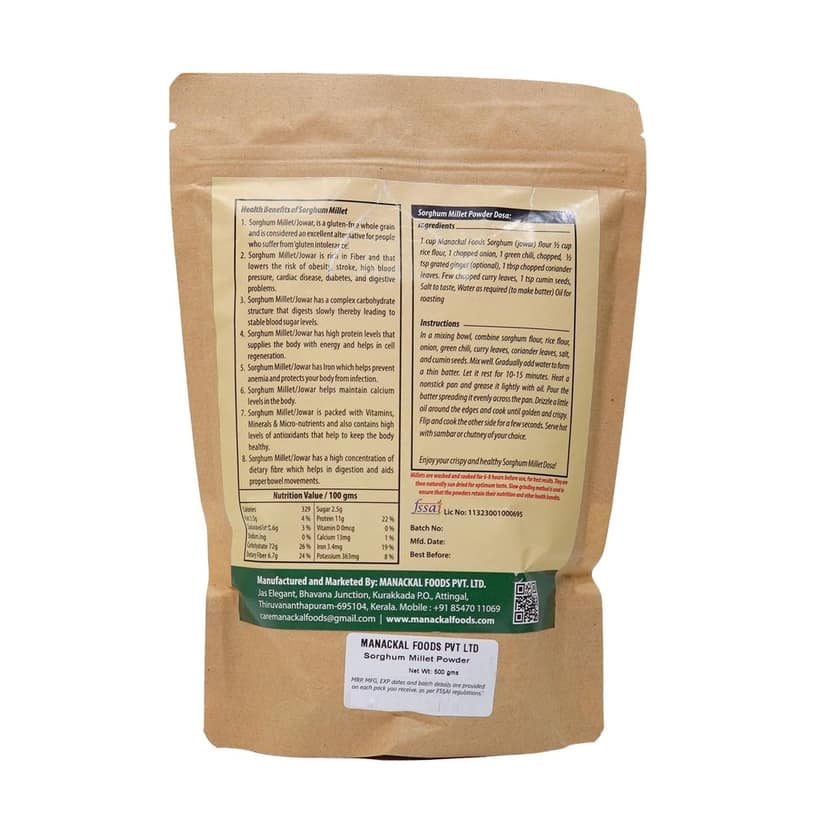 Sorghum Millet (Jowar | Manicholam) Powder | Natural & Pure | Gluten-Free Atta Alternative | 500g view 2