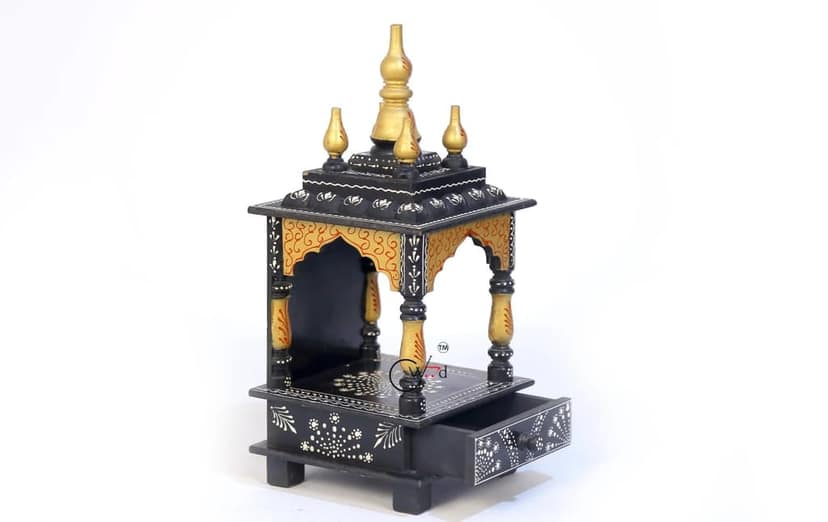 Wood To Cart® Beautiful MDF Wooden Temple/Pooja Mandir for Home and Office/Wall Mounted Temple/Puja Stand (Black - 8x8x18 inches) view 2
