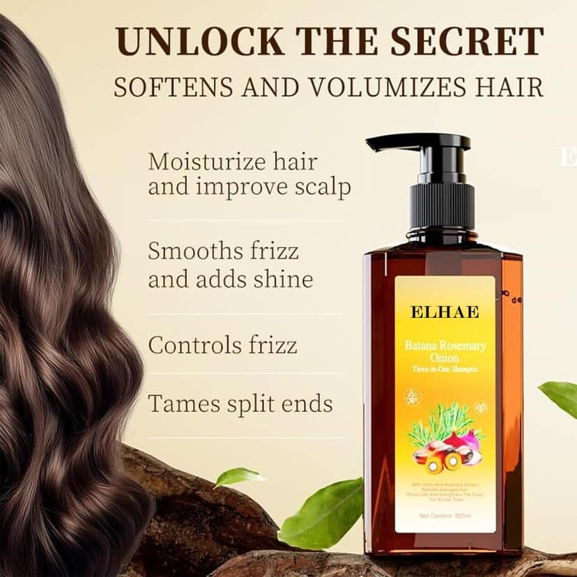 ELHAE 3 in 1 Batana Rosemary Onion Shampoo | Natural Hair Repair Formula | Reduces Hair Fall, Strengthens Roots & Moisturizes Scalp | For All Hair Types | Sulfate-Free, Paraben-Free view 2