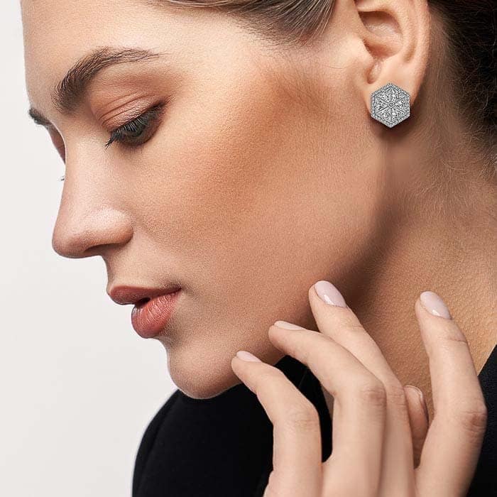 Silver Crystal Hexa Earrings view 2