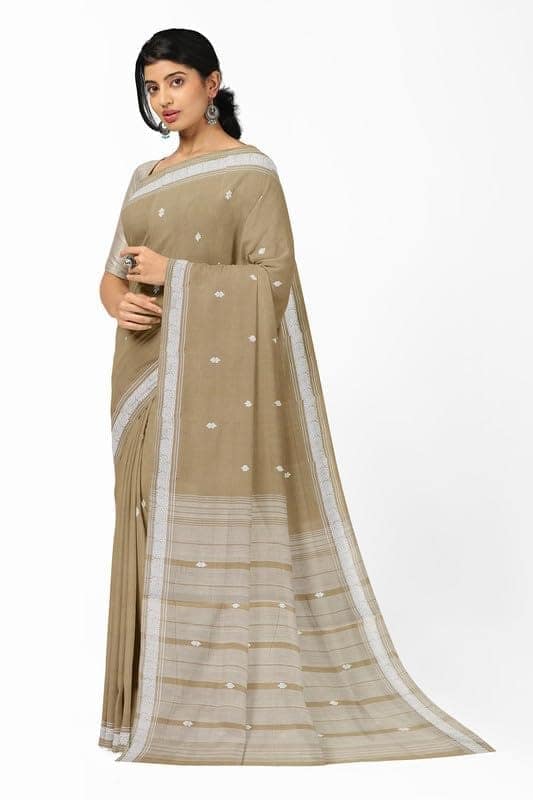 APCO Handloom (A Andhra Pradesh Govt Emporium)- Women's Traditional Pure Handloom Bandar/Polavaram Cream Cotton Saree | PBS0018 view 2