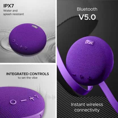 boAt Stone 190 | Wireless Portable Speaker with 52mm Dynamic Driver, Up to 4hrs Nonstop Playback, IPX 6 Water Resistant Majestic Purple view 2