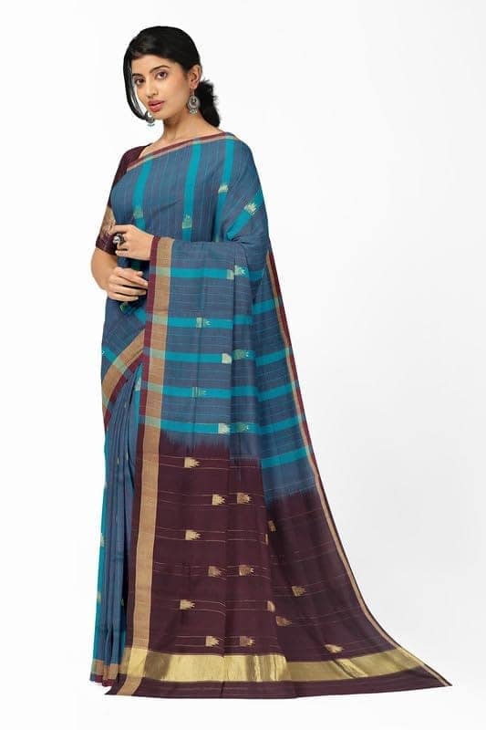 APCO Handloom - Women's Rahajmundry Pure Cotton Handloom Saree (Blue) view 2