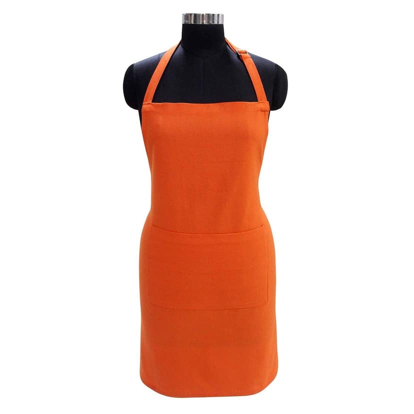 AIRWILL 100% Cotton Premium Quality Solid Pattern Free Sized Apron (Orange, Pack of 1)