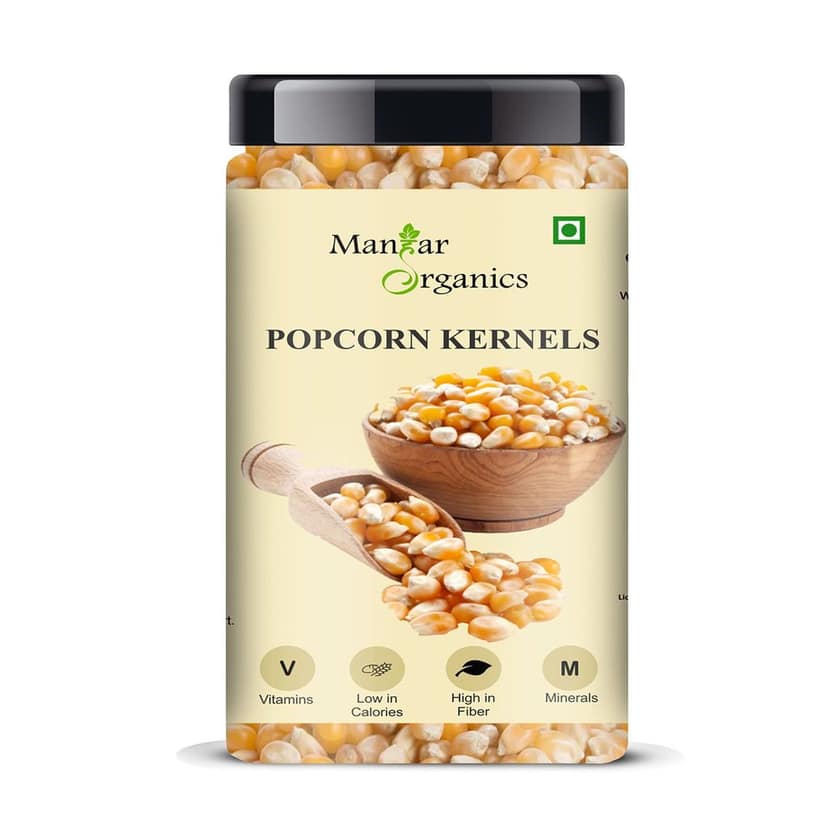 ManHar Organics Popcorn Kernels Jar 650gm | High-Popping, Non-GMO | Makka | Classic Butterfly Corn Kernels | Light & Crunchy | For Homemade Popcorn, Air Poppers & Stove-Top Popping