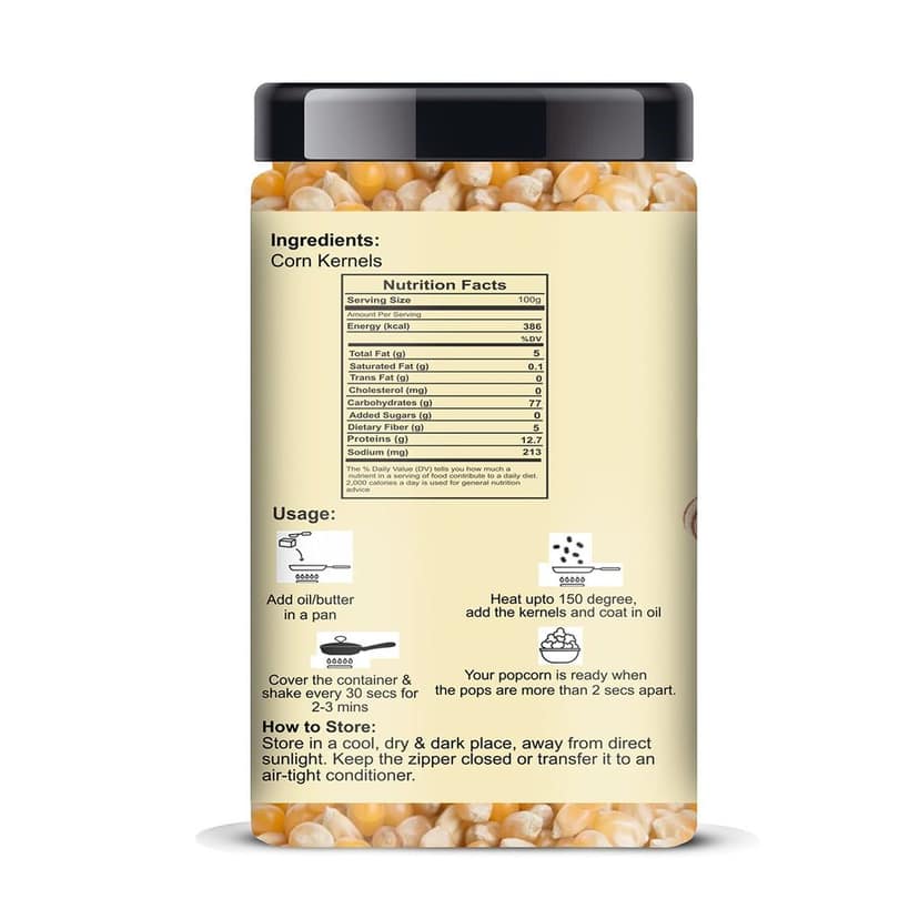 ManHar Organics Popcorn Kernels Jar 650gm | High-Popping, Non-GMO | Makka | Classic Butterfly Corn Kernels | Light & Crunchy | For Homemade Popcorn, Air Poppers & Stove-Top Popping view 2