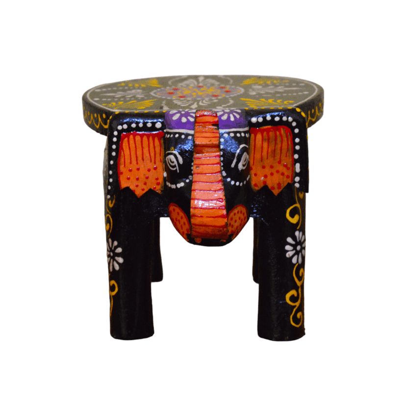 Handcrafted and Emboss Painted Colorful Wood Elephant Shape Garden Table (4 inch) (Black) view 2
