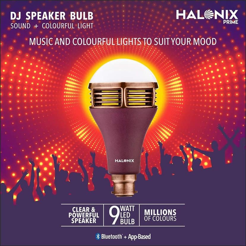 Halonix Prime DJ Speaker 9W Base-B22 Millions Color Smart Bluetooth led Bulb Pack of 1 (Clear & Powerful Bluetooth Speaker with Colorful Light) view 2