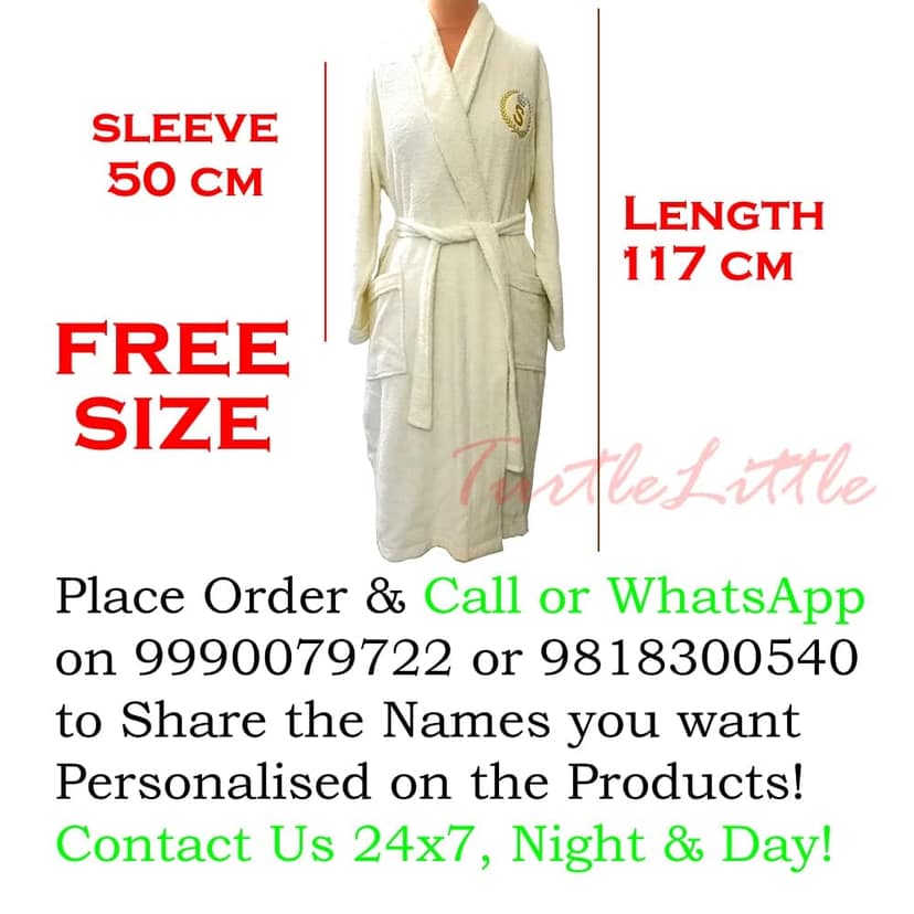 TurtleLittle, Cotton, Personalized Queen Bee Bathrobe for Adults/Women with Name and Initials, 350 GSM (Set of 1, Ivory White) view 2