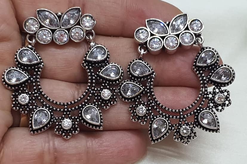 Glamvila Designer German SIlver Chand Bali view 2