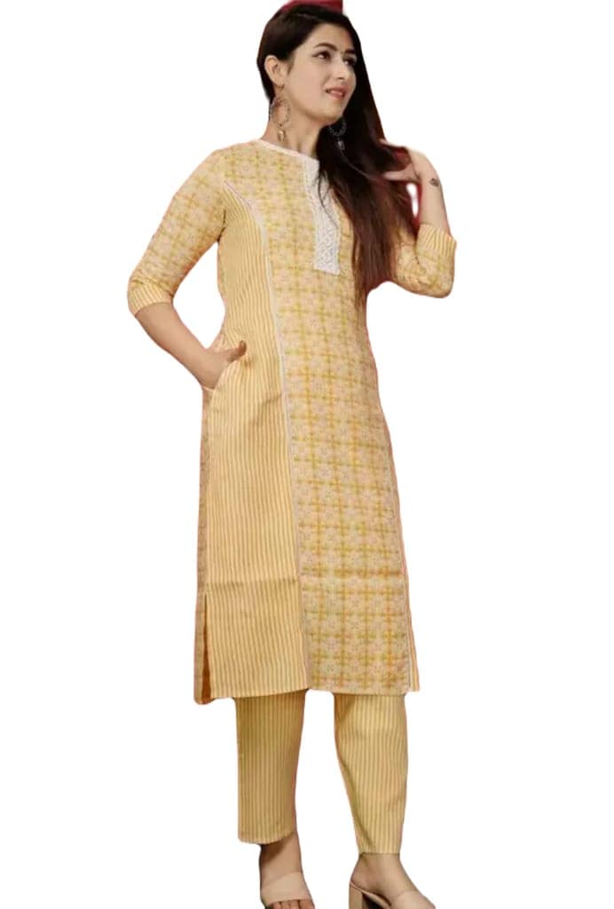 ATTIRIS Women's Plus Size Printed Round Neck 3/4th Sleeve Kurta Bottom Set, 3XL, 46inches