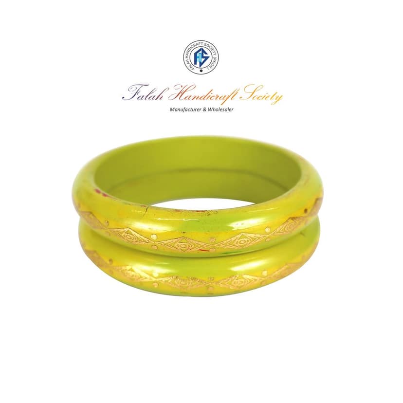FHS Rajasthani Design Lac Bangles Set - Parrot Green
