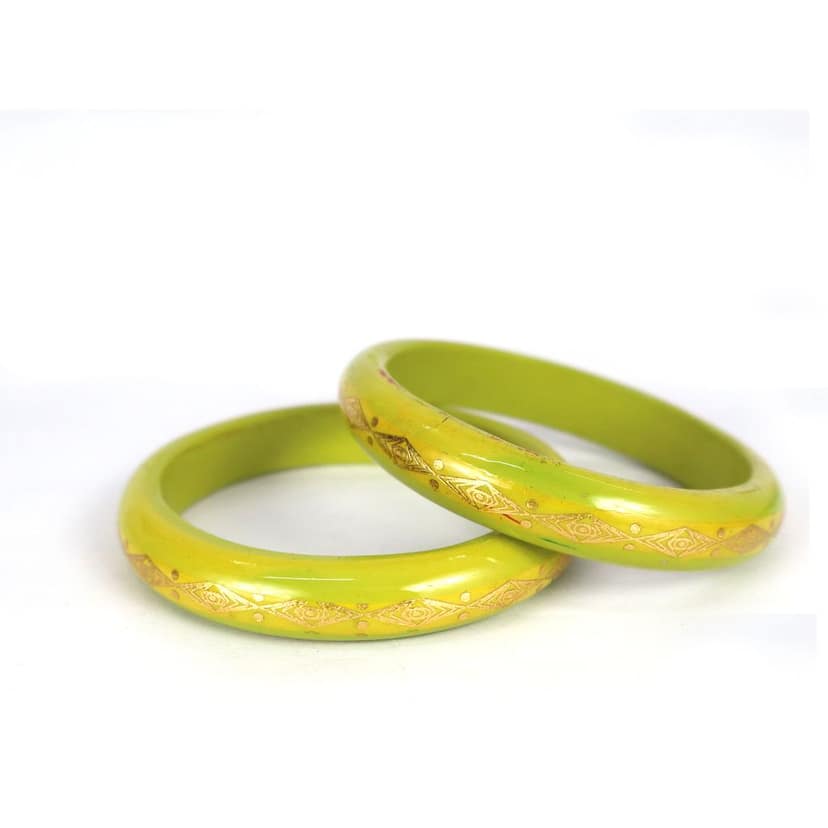 FHS Rajasthani Design Lac Bangles Set - Parrot Green view 2