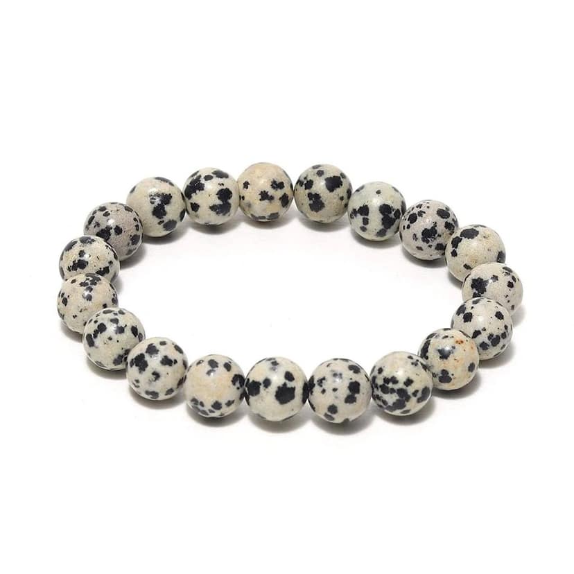 Ekdant Dalmatian Jasper Bracelet Natural Crystal Healing Bracelet Gemstone Jewellery Beaded Stone Bracelet for Men & Women, Bead Size 6 mm view 2