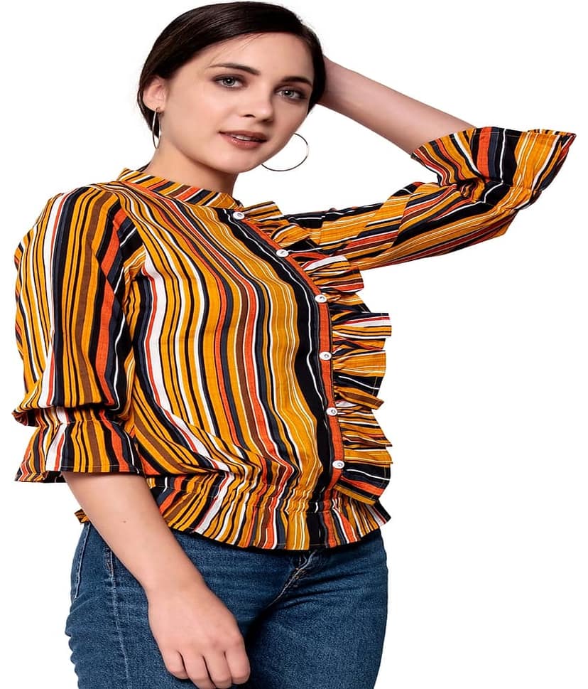GOD BLESS - Yellow Crepe Women's Bottom Tight Top ( Pack of 1 ) view 2