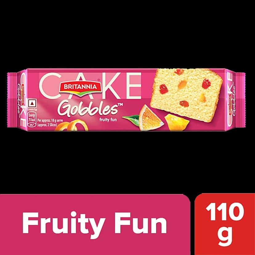 Britannia Gobbles Bar Cake - Fruity Fun, Soft & Fluffy Snack, 110 G
