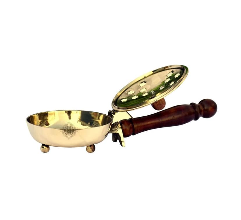 Brass Incense Bakhoor Burner Home Purifying Loban Burner Brass Dhoop Dani Showpiece for Puja Room Home Decor with Handle (Big) view 2
