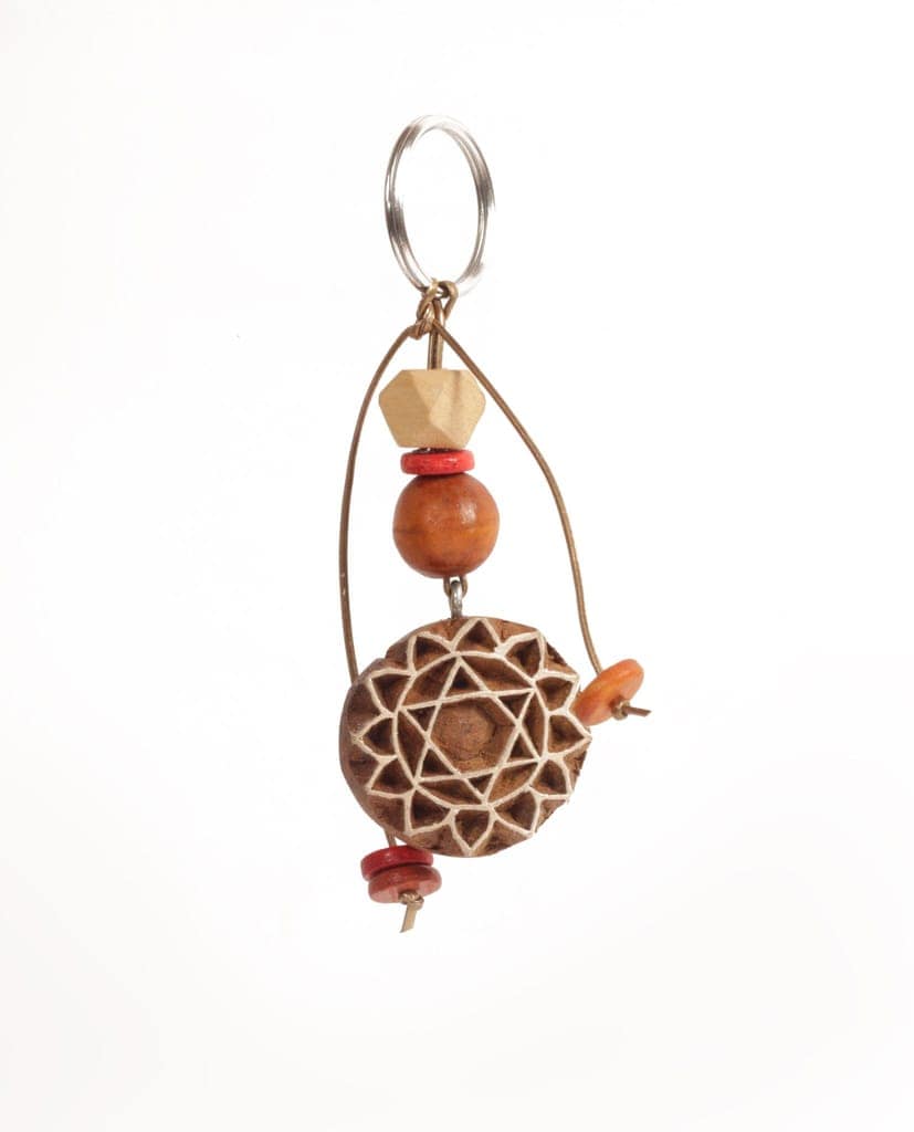 Hand Carved Wooden Keyring Mandala Rust