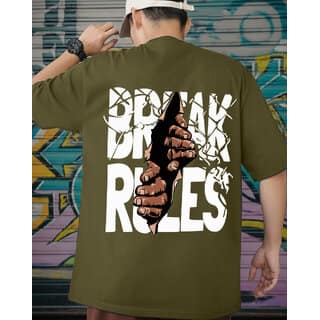 Ausk Mens Green Printed Cotton Blend Round Neck Oversized T-Shirt