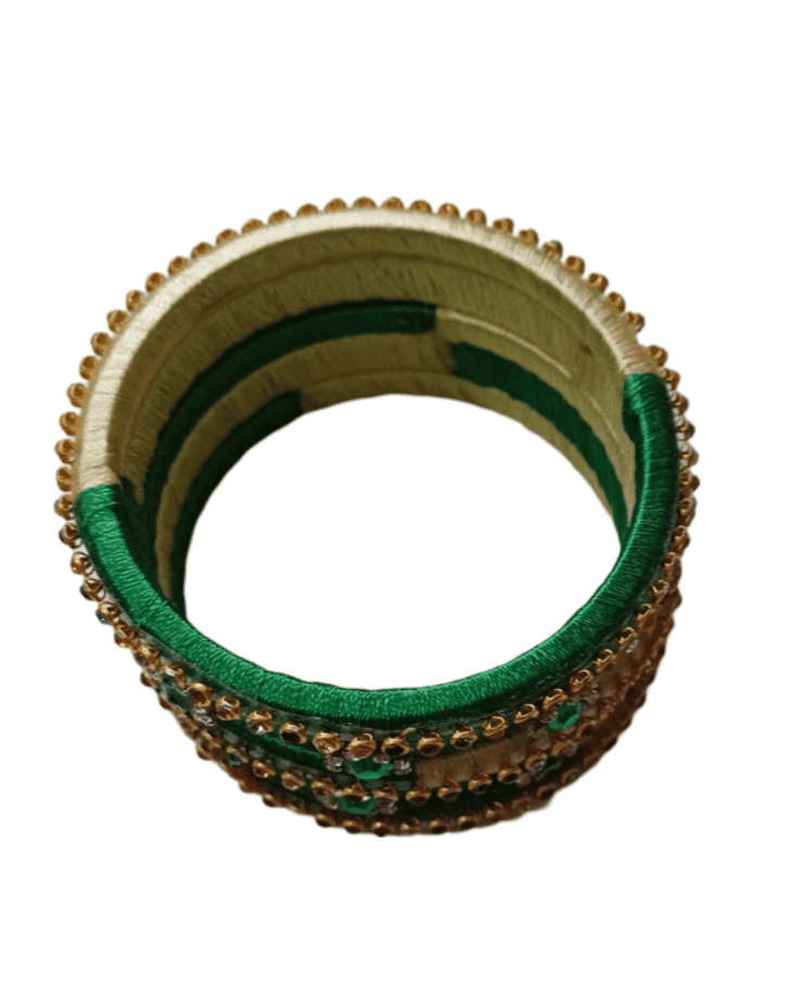 Green Silk Thread Bangle Set with Rhinestone Accents view 2