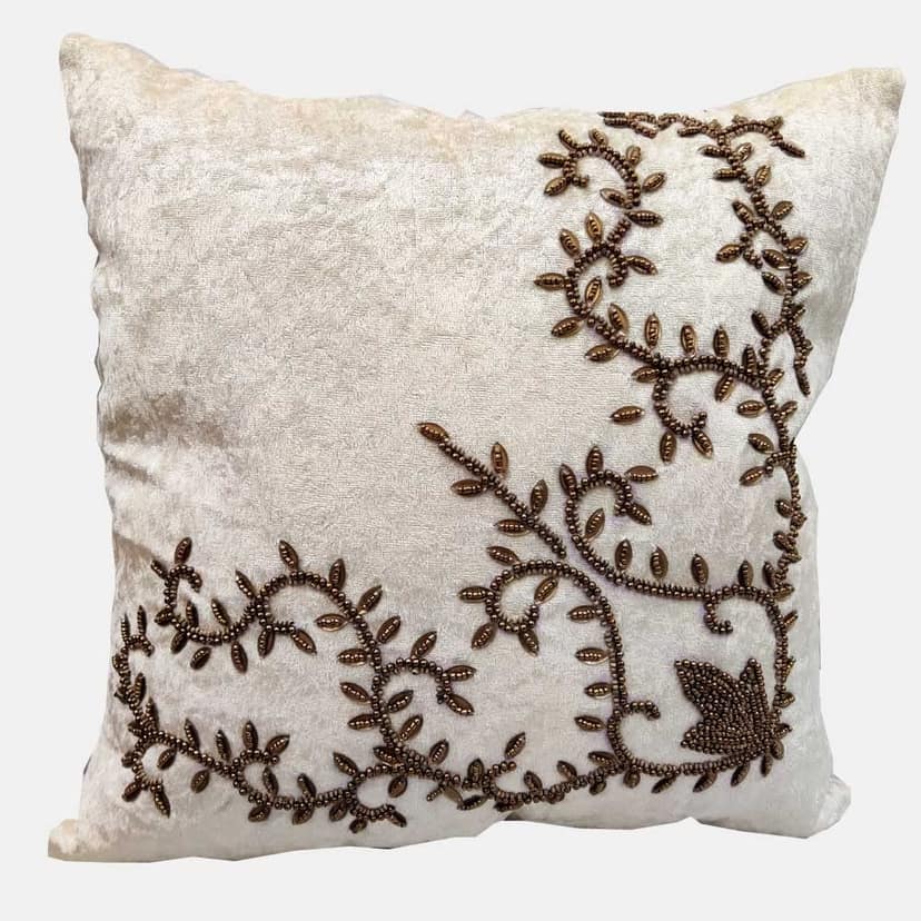 Suede White/ Cream Set of 3 Ethnic Beaded Embroidered Square Combo Cushion Covers for Sofa Home Bedroom (24x24 inch or 60 x 60 cm) view 2