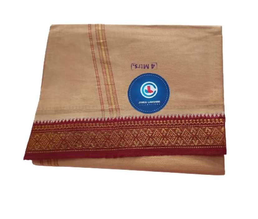 Jinka Lakshmi Collections 100% Handloom Cotton Dhoti With Zari Border Up and Down 4 Meters Unstitched Pack of 2 (Multicolor-4) view 2