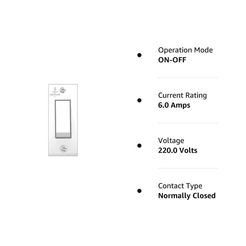 Anchor 6A 1 Way Polycarbonate Switch (White) -20 Pieces view 2