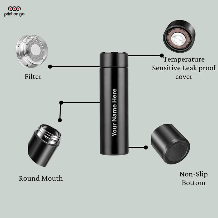Smart LED Temperature Display Insulated Water Bottle - Black, Leak-Proof view 2