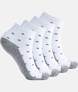 Kolor Fusion Cotton Blend Men's Printed White Ankle Length Socks ( Pack of 4 )