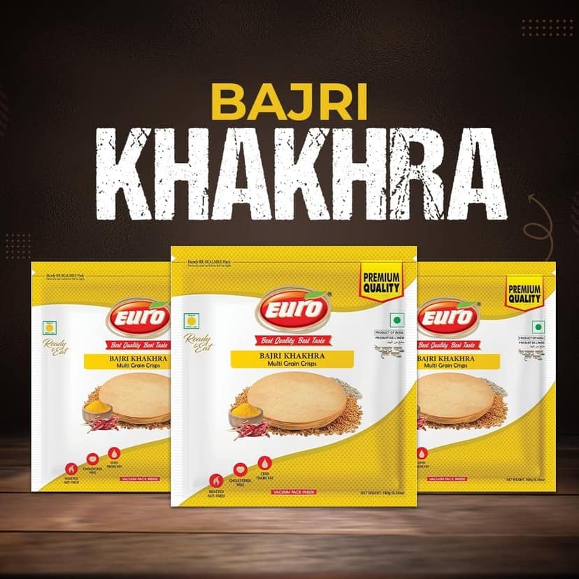 Euro Bajri Khakhra 180Gm Pack of 4 |Roasted Not Fried | Cholesterol Free | Zero Transfat |Vacuum-Sealed for Freshness | Authentic Gujarati Snack, Ideal for Tea Time | Healthy Khakhra Options| Healthy Snacking view 2
