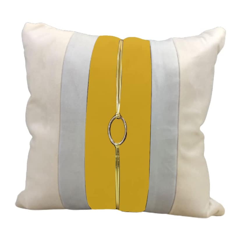 Yellow Beige Buckle Leather Striped Patchwork Velvet Cushion Case Luxury Modern Throw Pillow Cover Decorative Pillow for Couch Living Room Bedroom Car| 16X16 Inches | 40cm * 40 cm I Set of 5| view 2
