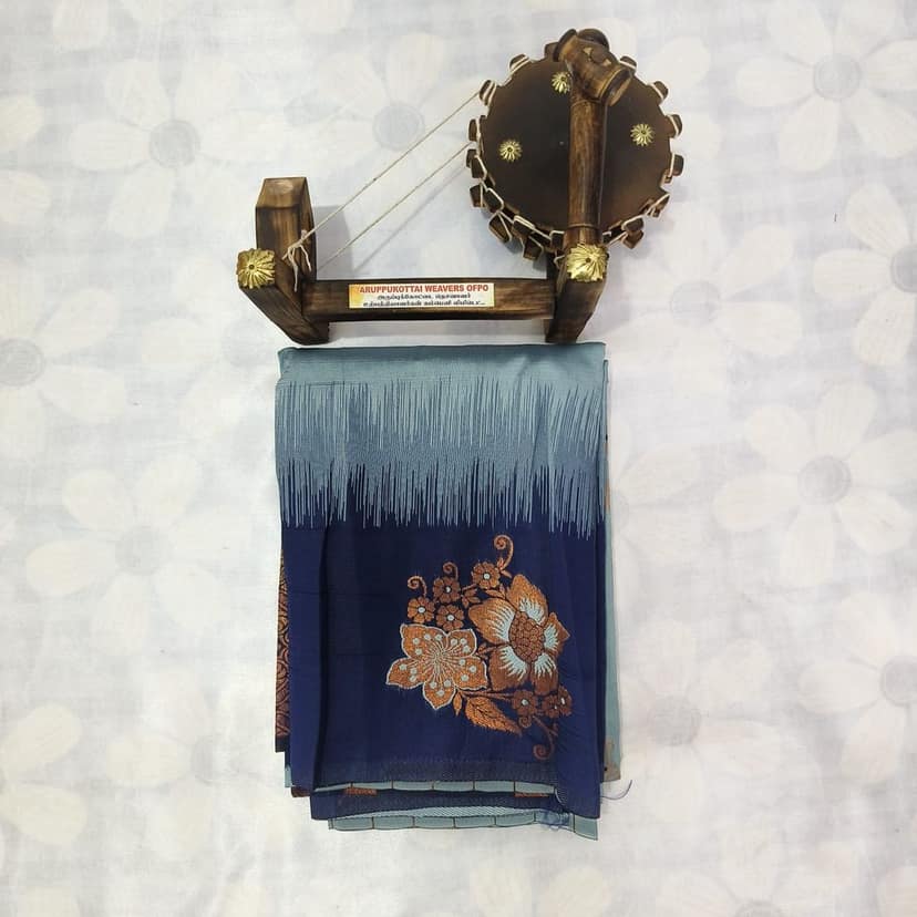 Rich Kubera Silk Cottton Saree with Blouse -Blue view 2