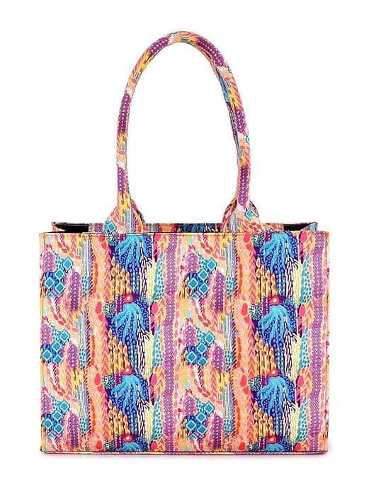 Lychee bags Women Printed Canvas Blue & Pink Tote Bag view 2