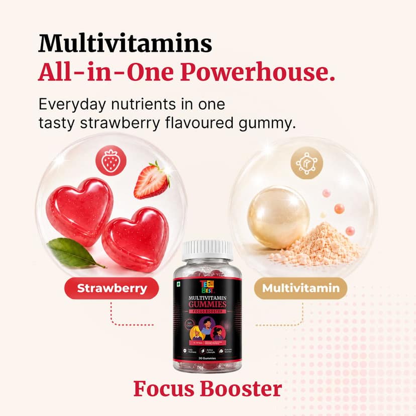 HealthBest Teen Multivitamin Gummies for Boys & Girls (13–19 Years) | Enhances Focus, Energy & Immunity - 30 Strawberry Gummies view 2