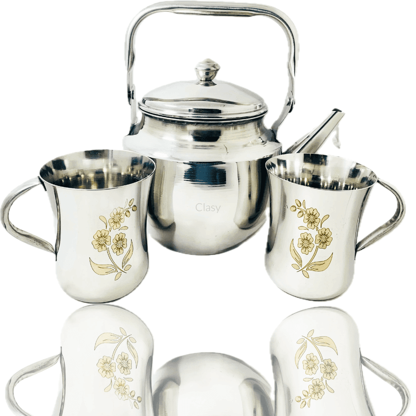 Stainless Steel Tea Kettle 1 Ltr With 2 Laser Printed Cup