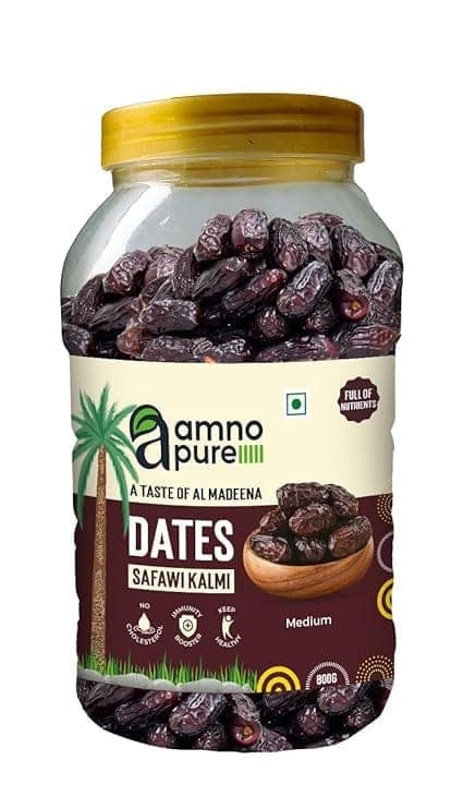 Amno Pure Safawai Kalmi Medium Dates Khajoor, Pet Jar 800g | Natural Pure Safawai Khajur | High in Quality And Big Size Dry Dates | Healthy & Nutrious Snack