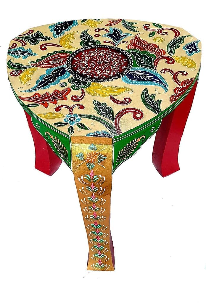 Creative Handicrafts Hand painted 3 Leg Stool | Wood Stool | Wood Table | 3 Leg Stool | Side Table (Multicolor) view 2