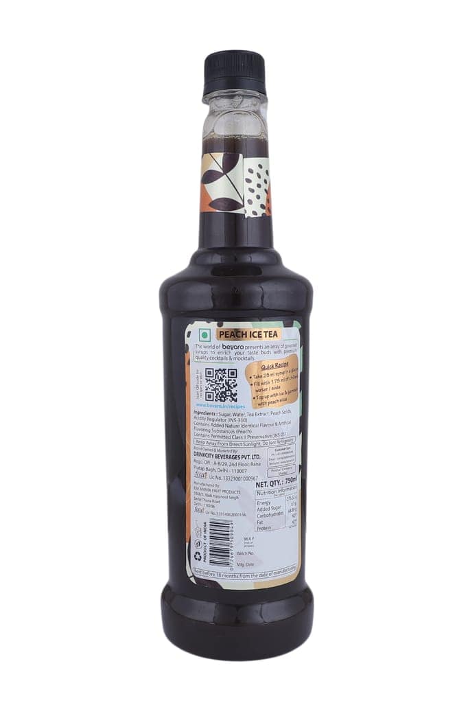 BEVARO Peach Ice Tea Syrup, Gourmet Syrup containing Natural Tea Extract, Peach Ice Tea (300 ml, Pack of 1) view 2