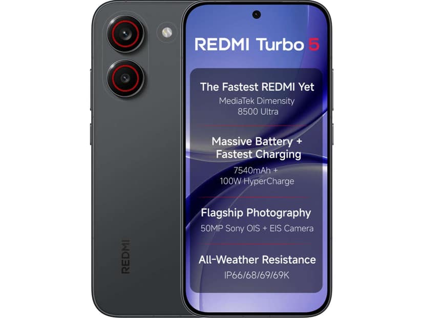 Redmi Turbo 5 5G Smartphone, 8GB RAM, 256GB Storage - Asphalt Black