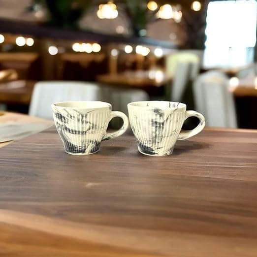 STOREPEDIA Artistic Handmade Black Italian Ceramic Tea Cup & Saucer Set of 2 || 180 mL Microwave Safe || Ceramic Cups for Daily Office Home || Tea Cup Coffee Mug Gift for Special Occasions view 2