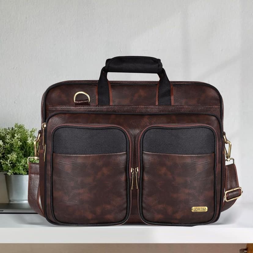 LOREM Brown & Black Color Faux Leather 28L Laptop Messenger Bag For Men BG97 view 2