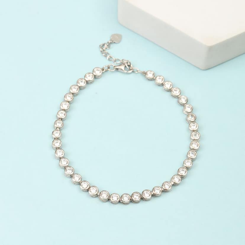 925 Sterling Silver Round Cubic Zirconia Tennis Bracelet for Women | Adjustable Chain | Classic Minimal Jewelry I Weight - 8 g view 2