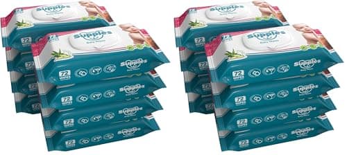Amazon Brand - Supples Baby Wet Wipes with Lid | 576 Wipes | 72 Wipes x 16 Packs | Enriched With Aloe Vera and Vitamin E | Alcohol-Free and Paraben-Free | Pure Water-Based formulation Amazon Brand - Supples Baby Wet Wipes with Lid | 576 Wipes | 72 Wipes view 2