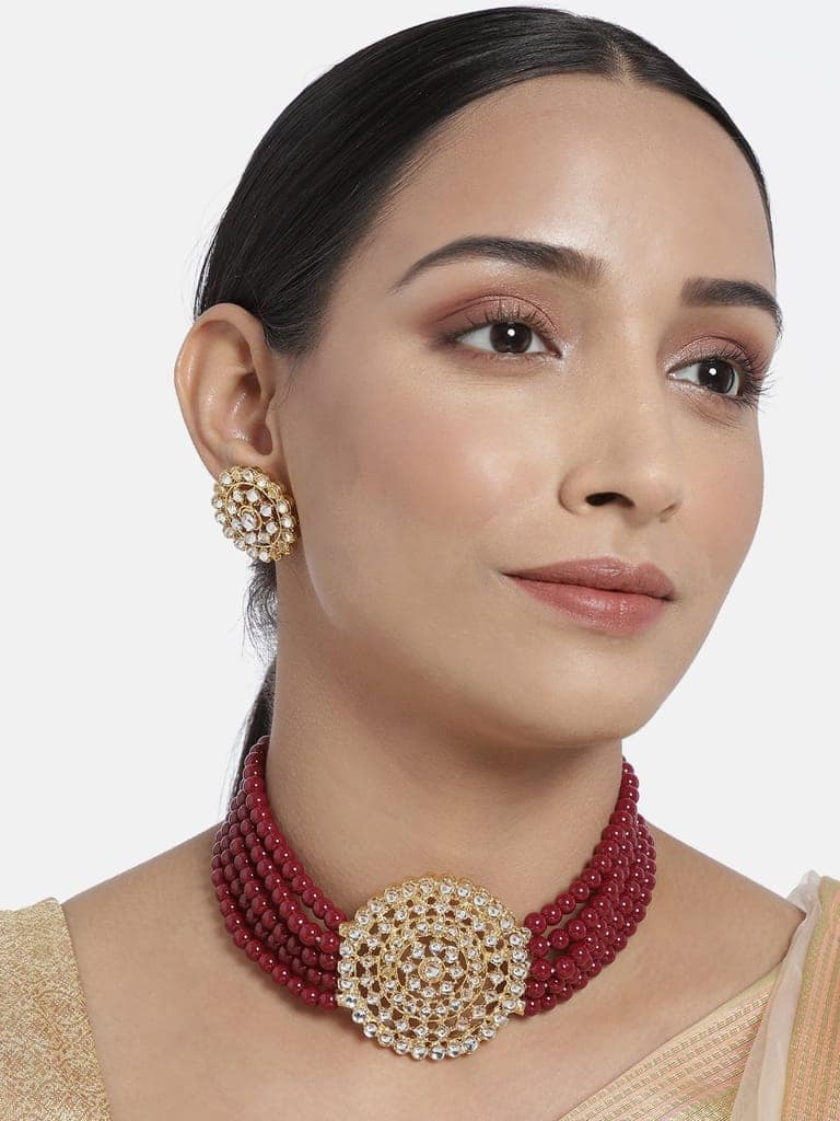 Pujvi Fashions Maroon Choker Necklace set view 2